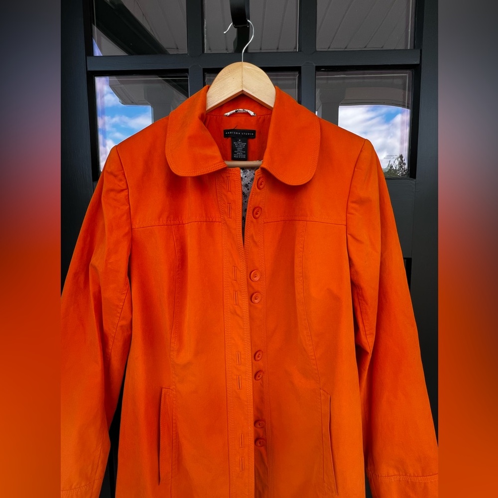 Women's Madison Studio M Orange Long Spring Jacket Trench Coat Cottagecore